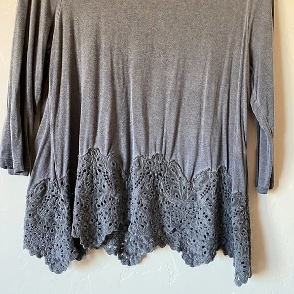 Soft Surroundings Lace Eyelet Hem 3/4 Sleeve Tee - Picture 2 of 6